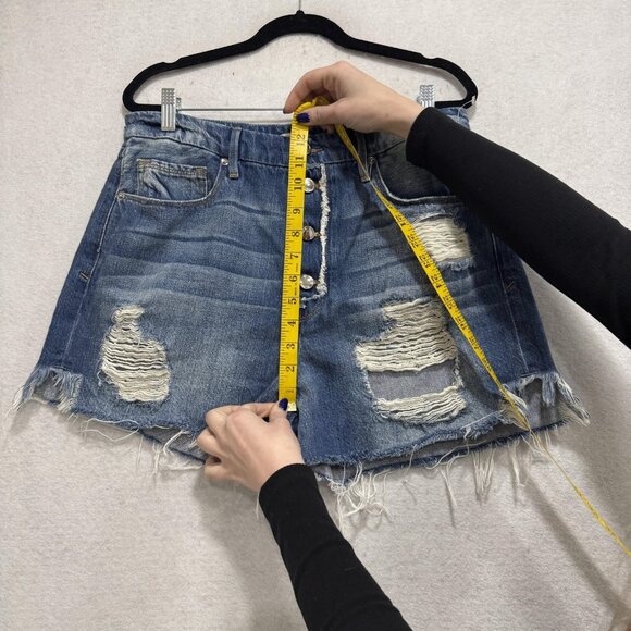 Good American Shorts Womens 8/29 Blue Distressed Denim High Rise Button Fly - Picture 4 of 11
